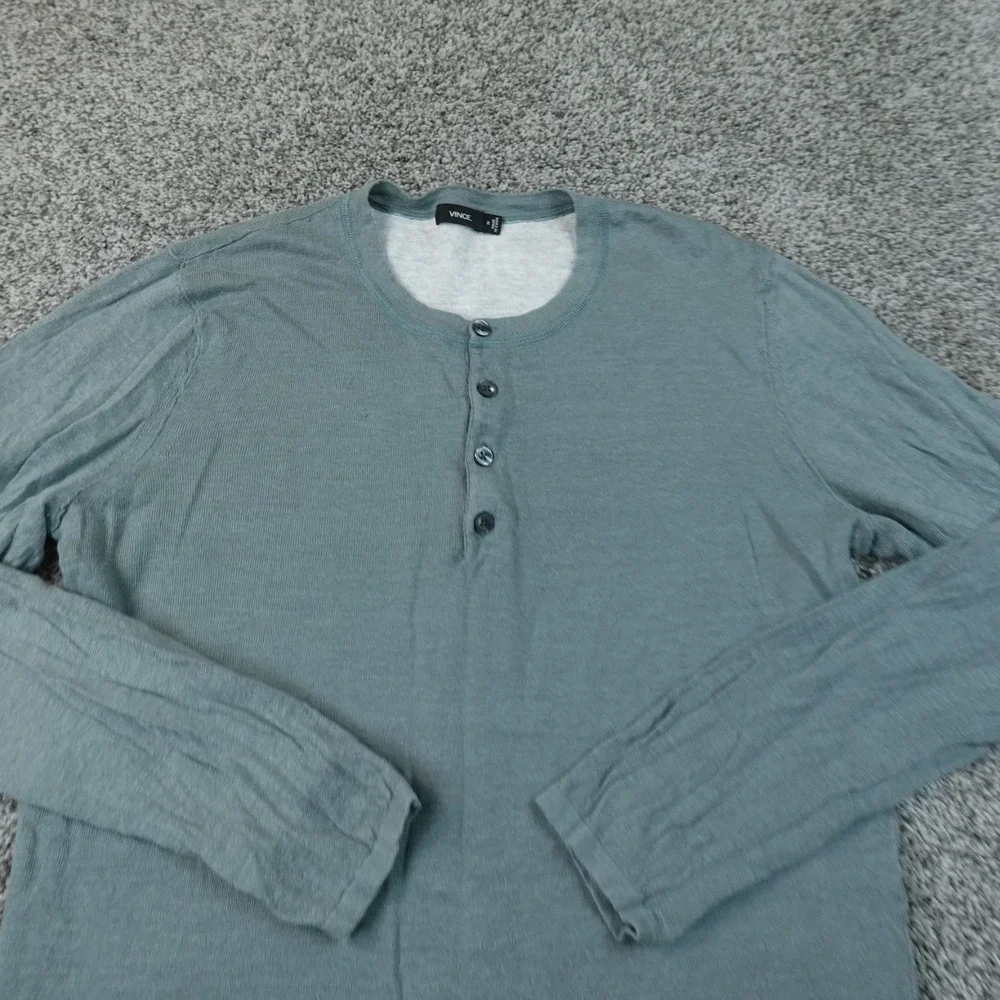 Vince Shirt Mens M Blue Linen Long Sleeve Henley Double Face Minimal Preppy Top